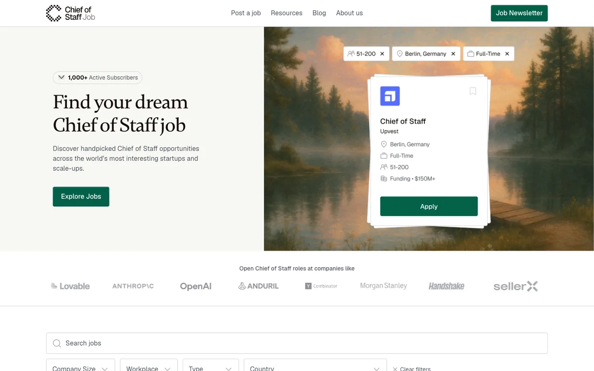 Homepage of Chief of Staff Job